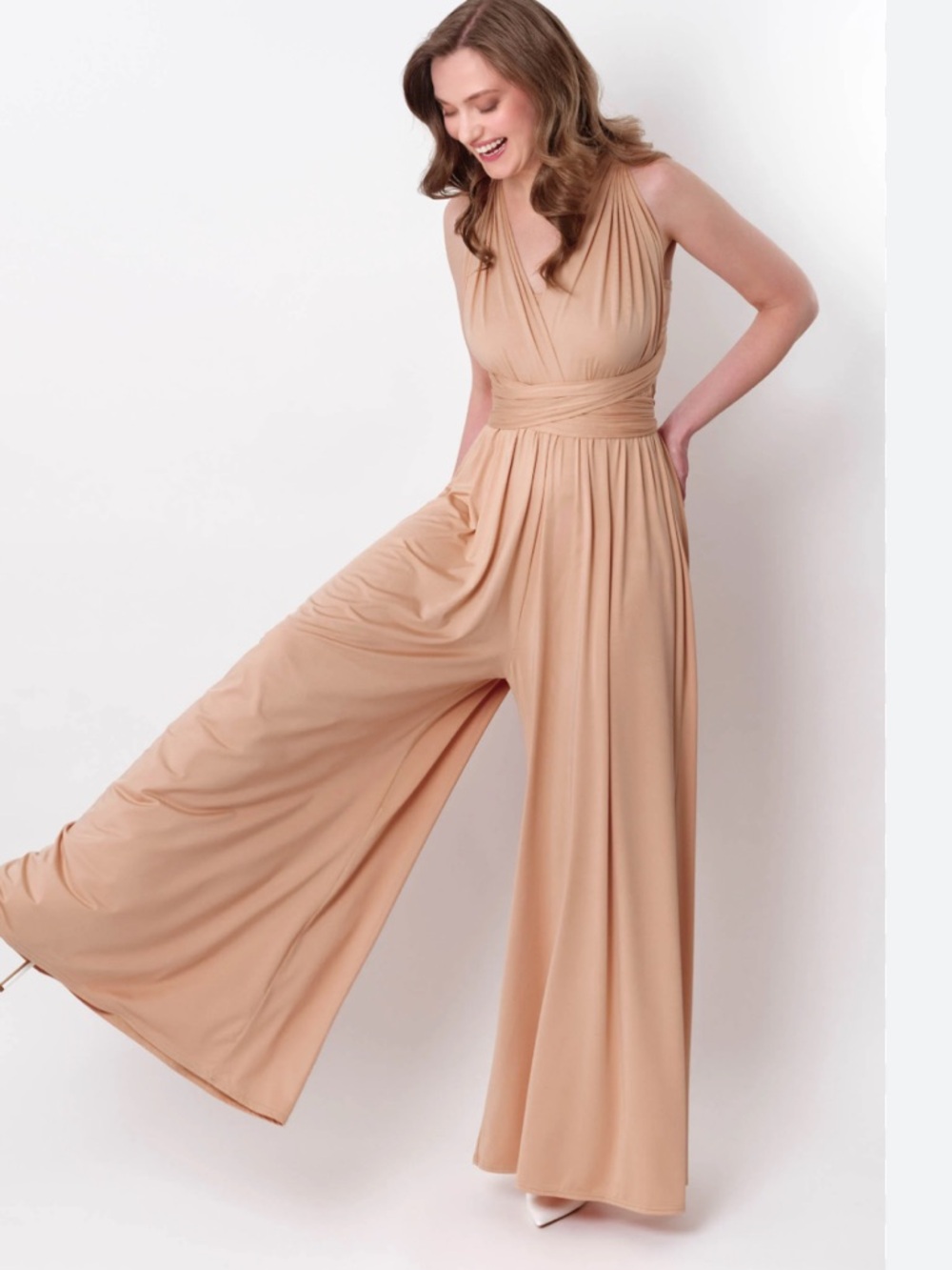 glam Sleeveless V-Neck Maxi Dress in Beige